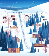 Wall Mural - cableway in snowy mountains residential houses area ski resort christmas new year holidays celebration winter vacation