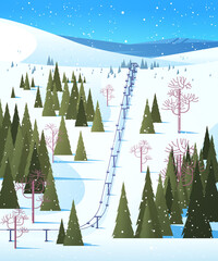 Wall Mural - ski resort cableway in snowy mountains winter vacation concept beautiful landscape background vertical