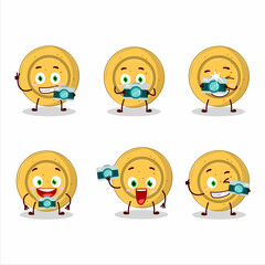 Sticker - Photographer profession emoticon with dalgona candy circle cartoon character