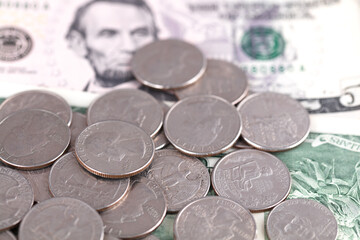 Wall Mural - Dollar coins and banknotes close-up