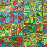 Fototapeta Paryż - Composición de arte digital abstracto consistente en figuras coloridas distorsionadas formando un mosaico geométrico con apariencia de ser afectado por un terremoto.