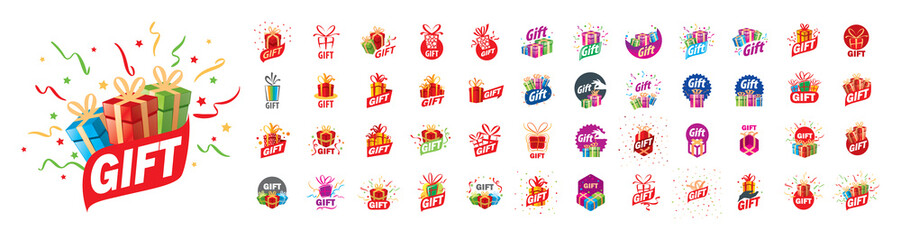 Wall Mural - a set of vector logos gift on a white background