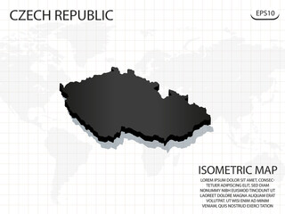 3D Map black of Czech Republic on world map background .Vector modern isometric concept greeting Card illustration eps 10.