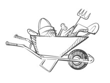 A Cart With Garden Tools Sketch Hand Drawn