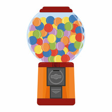 Gumball Machine Automatic Machine With Chewing Gum Round Shape, Color Isolated Vector Illustration
