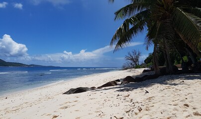 Beautiful beach, clear sky and sea in Seychelles 