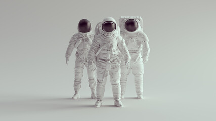 Wall Mural - white astronaut cosmonaut with black visor helmet group of three spaceman spacewoman technology 3d i