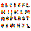 Trendy font in retro Bauhaus design style. Artistic geometric printing type. Stylized alphabet