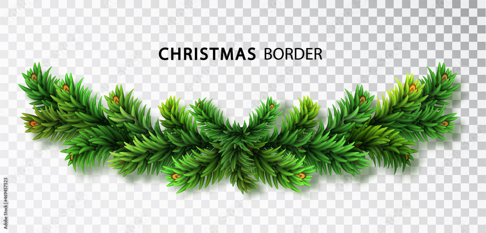 Christmas garland with fir branches isolated on a transparent ...