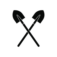 Wall Mural - shovel icon. shovel for digging and construction. black crossed shovel symbol. hand tool icon. vecto