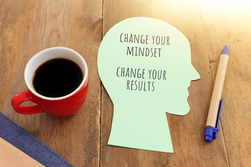 Poster - concept image ofnew mindset new results. success and personal development idea