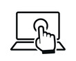 © YoGinta - Laptop with hand, finger clicking. Push button, touchscreen. Illustration vector