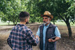 © cherryandbees - business people handshake outdoor in orchard