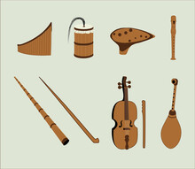 Balkan Romanian Traditional Folk Instruments Vector Illustrations