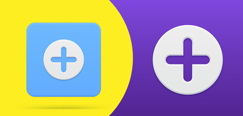 Poster - Plus mathematics symbol squared and circle button 3d simple icon vector illustration