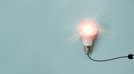 Wall Mural - Lightbulb glowing for virtual lightbulb. It is creative thinking idea and innovation concept.