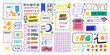 Big set. Diary bullet cute journal border elements. Note icon, sticker for school. Vector illustration