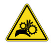 Hand Entanglement, Rotating Gears Label. International Pinch Point Hazard Symbol. Hand Entanglement Warning Sign.
