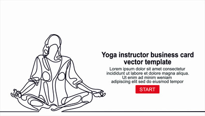 Wall Mural - Yoga instructor business card vector template.Continuous one line
