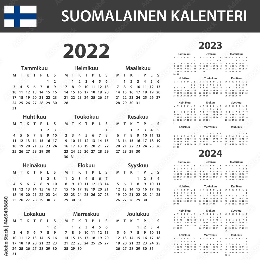 Finnish Calendar For 2022 2024 Scheduler, Agenda Or Diary Template Week