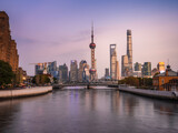 Fototapeta Nowy Jork - Sunset view of Lujiazui, the financial district in Shanghai, China.