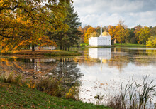 Turkish Bath Pavilion Reflected In The Great Pond, Catherine Park, Pushkin (Tsarskoye Selo), Near St. Petersburg
