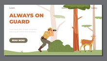Nature Reserve Park Guards Or Rangers Forces Website, Flat Vector Illustration.