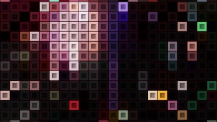 Poster - Colorful bright dance of magic squares on a black background with the stop motion effect. Motion. Sound equalizer application interface.