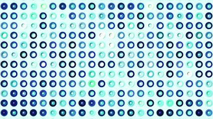 Poster - Abstract visualization of audio and video equalizer. Motion. Shimmering colorful rows of small silhouettes of rings.