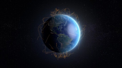 3D Render modern network connections over Earth