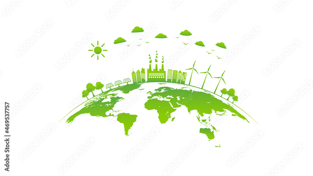 Eco friendly with green city on earth, World environment and ...