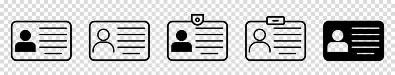 ID card icons. Line art style. Driver license, staff identification card. Symbol for website and mobile app isolated on transparent background