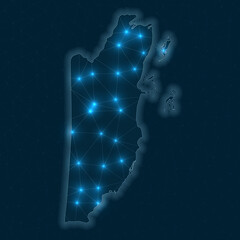 Poster - belize network map. abstract geometric map of the country. digital connections and telecommunication