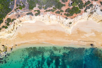 Wall Mural - Portugal Algarve beach Praia da Marinha sea ocean drone view aerial photo from above