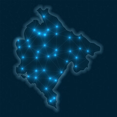 Poster - montenegro network map. abstract geometric map of the country. digital connections and telecommunica