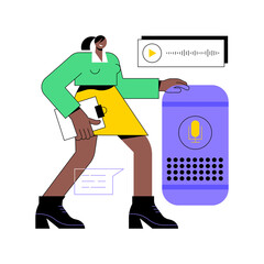 Poster - Smart speaker abstract concept vector illustration. Voice-activated smart assistant, virtual home automation hub, internet of things, integrated command device, touch navigation abstract metaphor.