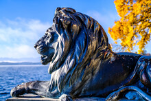 Historic Lion Statue At The Lake Starnberg