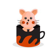 Wall Mural - Cute animal cat character inside cup design