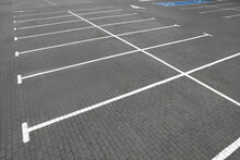 Empty Car Parking Lots With White Marking Lines Outdoors