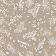 Wall Mural - Seamless pattern with snow and snowflakes. Christmas and New Year background. Vector illustration.