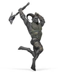 Wall Mural - evil warrior holding an axe close and running for war