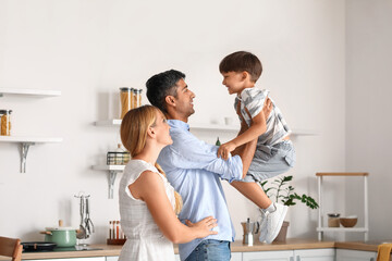 Sticker - Happy parents with their little son in kitchen