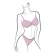 Woman stands dressed in panties and bra, underwear one line art on white isolated background. Vector illustration