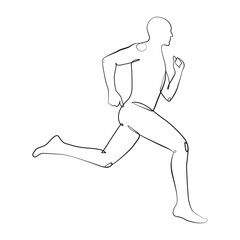 Wall Mural - Running man athlete one line drawing on white isolated background. Vector illustration
