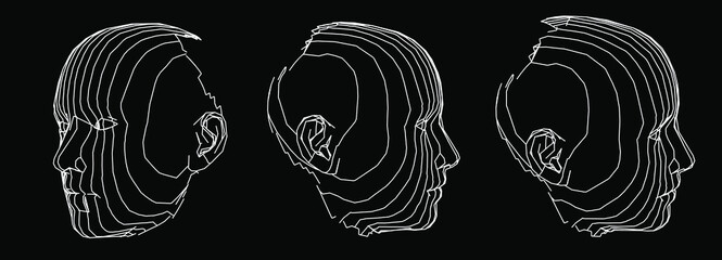Aufkleber - 3D wireframe model of a human heads. Concept for Machine Learning, Artificial intelligence and Robotics themes.