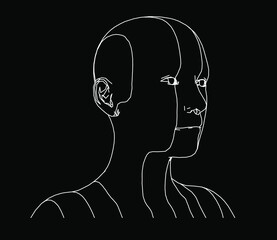 Aufkleber - 3D wireframe model of a human heads. Concept for Machine Learning, Artificial intelligence and Robotics themes.