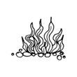 © Mari Bryk - Doodle style seaweed with stones. Marine coral reef. Seabed plant. Aquarium decor. Algae of the ocean. Hand drawn thin line art vector illustration. Isolated simple element.