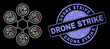 © Evgeny - Glossy polygonal mesh web hexacopter icon with glitter effect on a black background with Drone Strike scratched stamp seal. Illuminated vector mesh created from hexacopter icon,