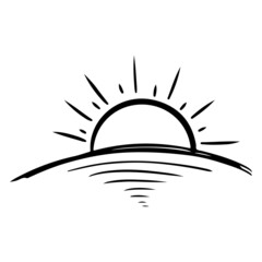 Wall Mural - hand drawn sunset in doodle style. design elements. vector illustration.