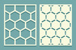 Cutting templates set. Die and laser cut screen panels. Stencil with honeycombs pattern For drawing, plaster and painting walls or floors. Set of cliche direct and inverse patterns